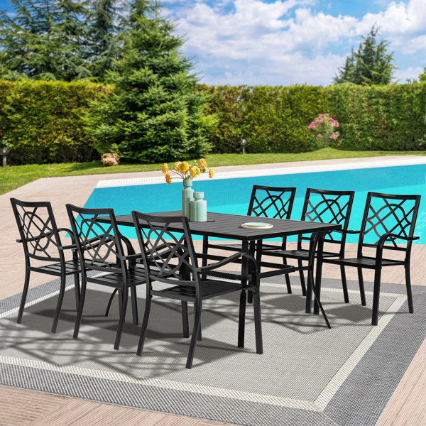 Winston Porter Jayc Piece Outdoor Wrought Iron Patio Dining Set With